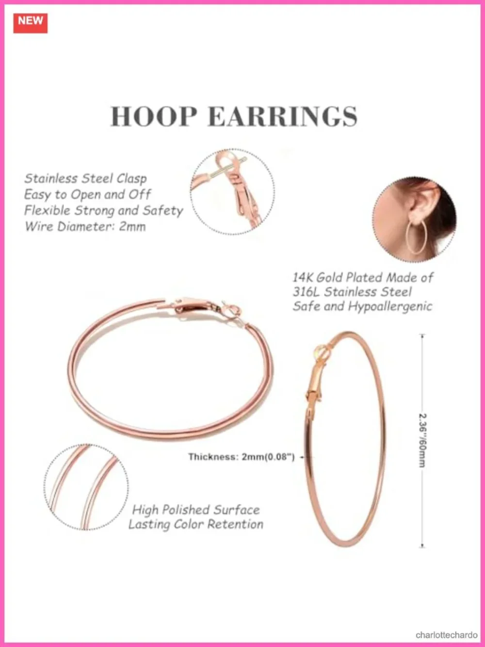 Stainless Steel Hoop Earrings with Lever Back Hypoallergenic Lightweight